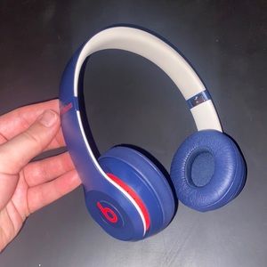 Blue and Red Beats Headphones